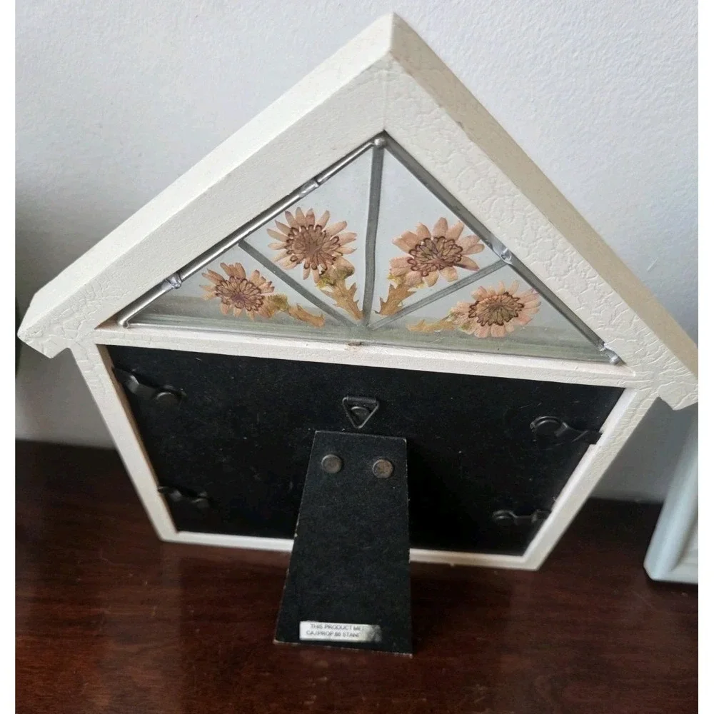 Vintage Photo Frame House Shaped Dried Pressed Flowers G1ass Holds 2 Pictures